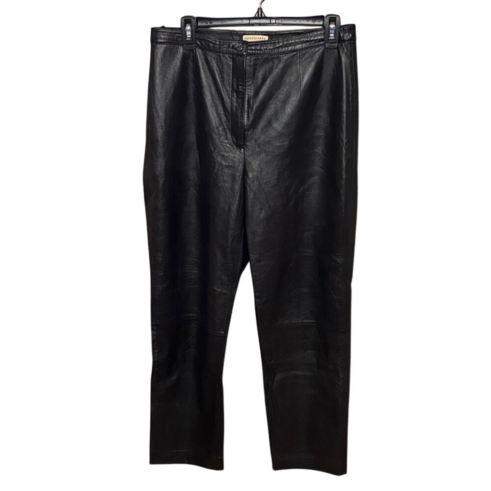 Apostrophe Women’s Black Genuine Leather Straight Leg Pants Size 12
